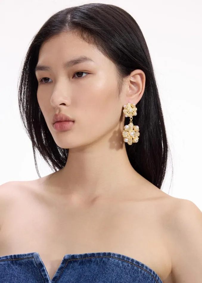 Gold Encrusted Tiered Earrings Women Self Portrait Jewellery Gold Encrusted Tiered Earrings Women Self Portrait Jewellery