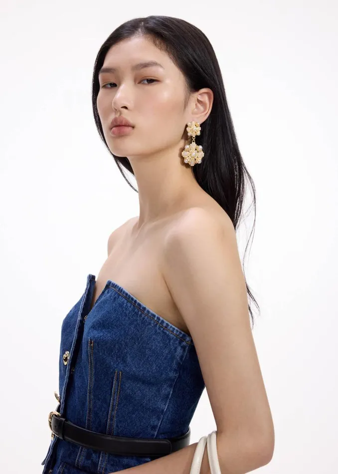 Gold Encrusted Tiered Earrings Women Self Portrait Jewellery Gold Encrusted Tiered Earrings Women Self Portrait Jewellery