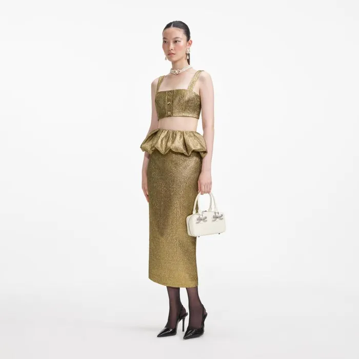 Gold Metallic Jacquard Crop Top Women Self Portrait Tops Gold Metallic Jacquard Crop Top Women Self Portrait Tops