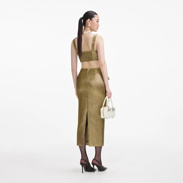 Gold Metallic Jacquard Crop Top Women Self Portrait Tops Gold Metallic Jacquard Crop Top Women Self Portrait Tops