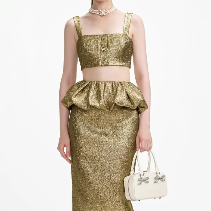 Gold Metallic Jacquard Crop Top Women Self Portrait Tops Gold Metallic Jacquard Crop Top Women Self Portrait Tops
