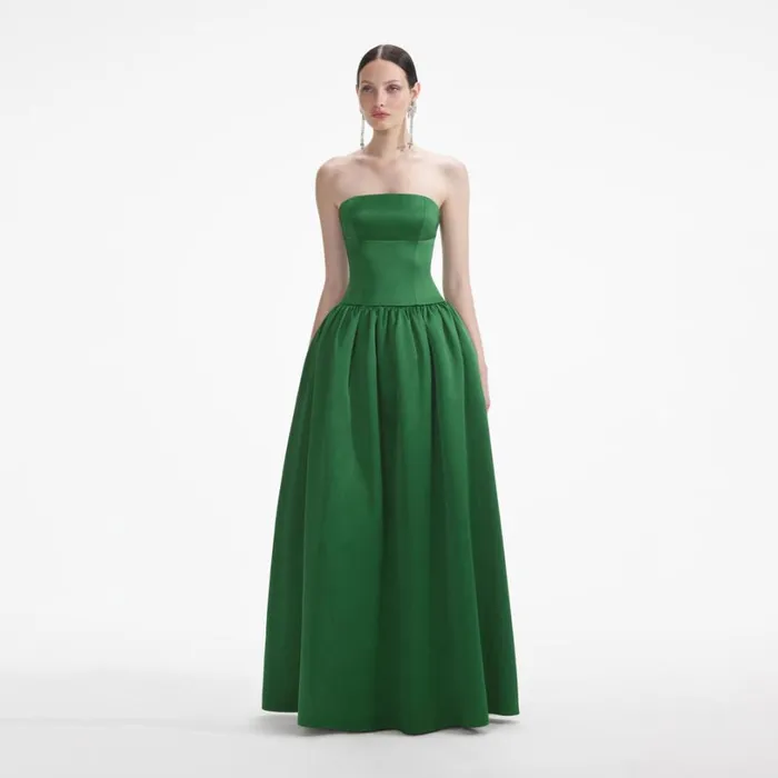 Green Satin Bandeau Maxi Dress Women Self Portrait Dresses