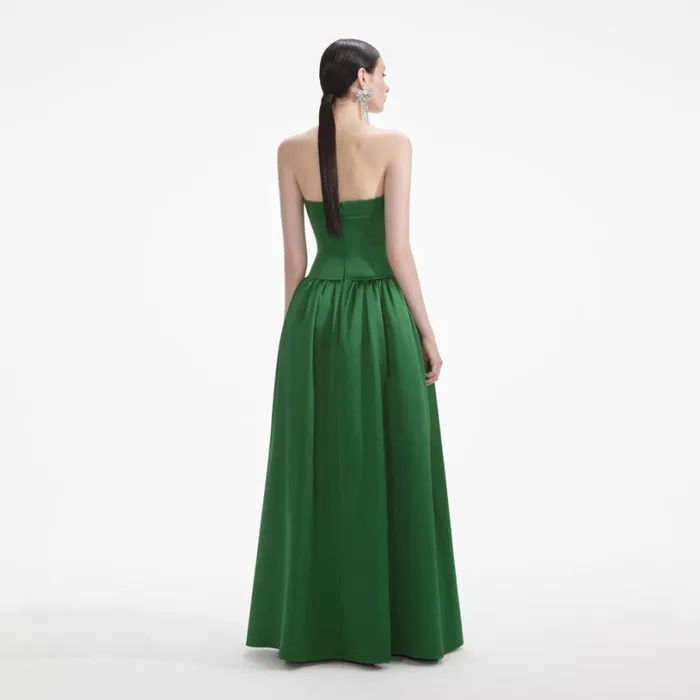 Green Satin Bandeau Maxi Dress Women Self Portrait Dresses