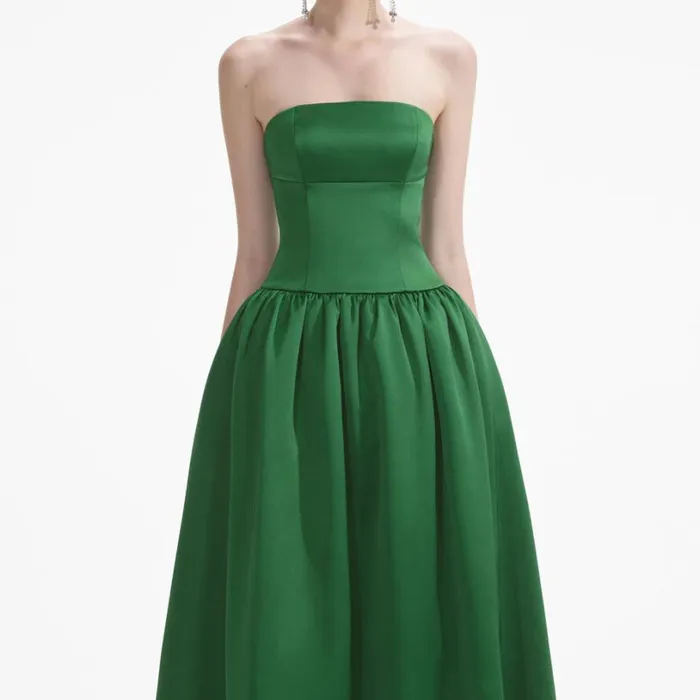 Green Satin Bandeau Maxi Dress Women Self Portrait Dresses