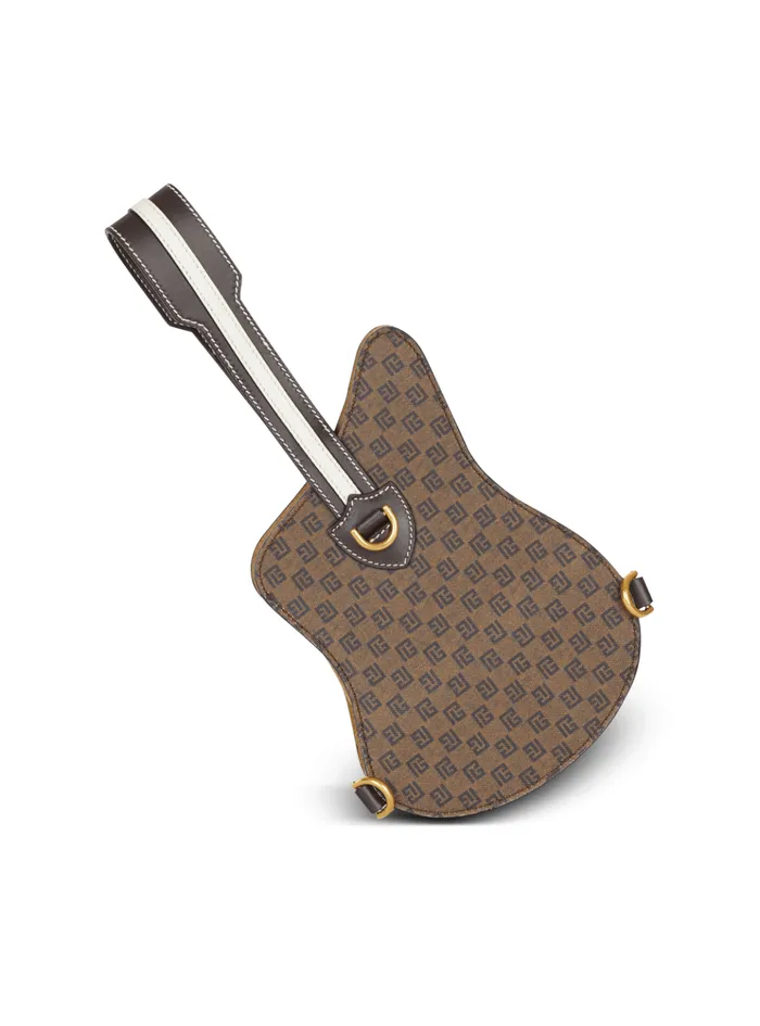 Guitar Bag Clutch With Leather And Monogram Detailing Brown Women Balmain Handbags