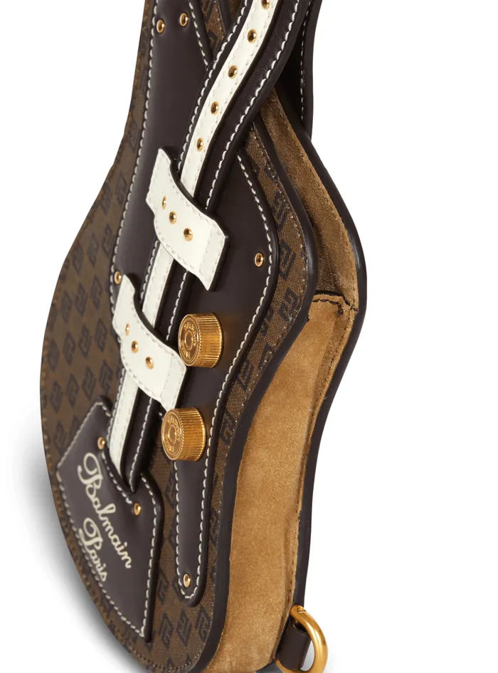 Guitar Bag Clutch With Leather And Monogram Detailing Brown Women Balmain Handbags