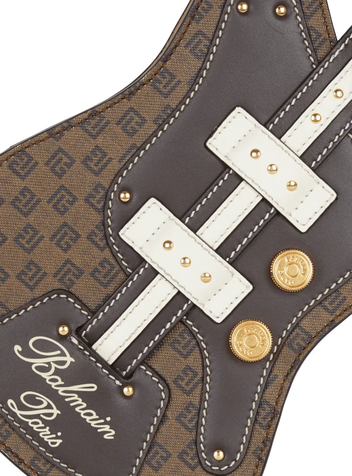 Guitar Bag Clutch With Leather And Monogram Detailing Brown Women Balmain Handbags