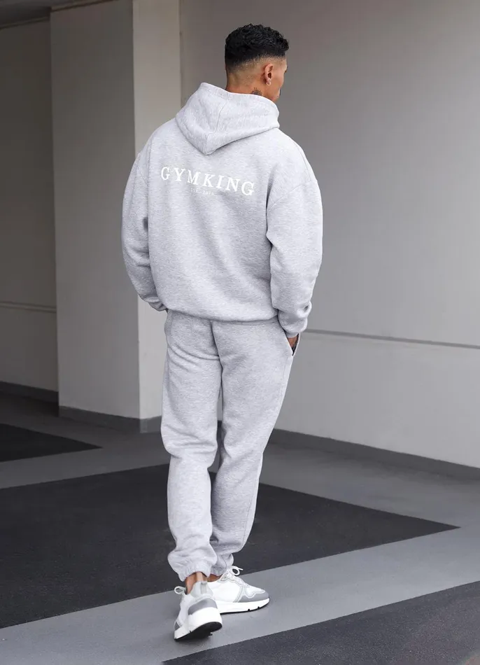 Gym King Sweatshirts and Hoodies Men Established Hood 8211 Light Grey Marl