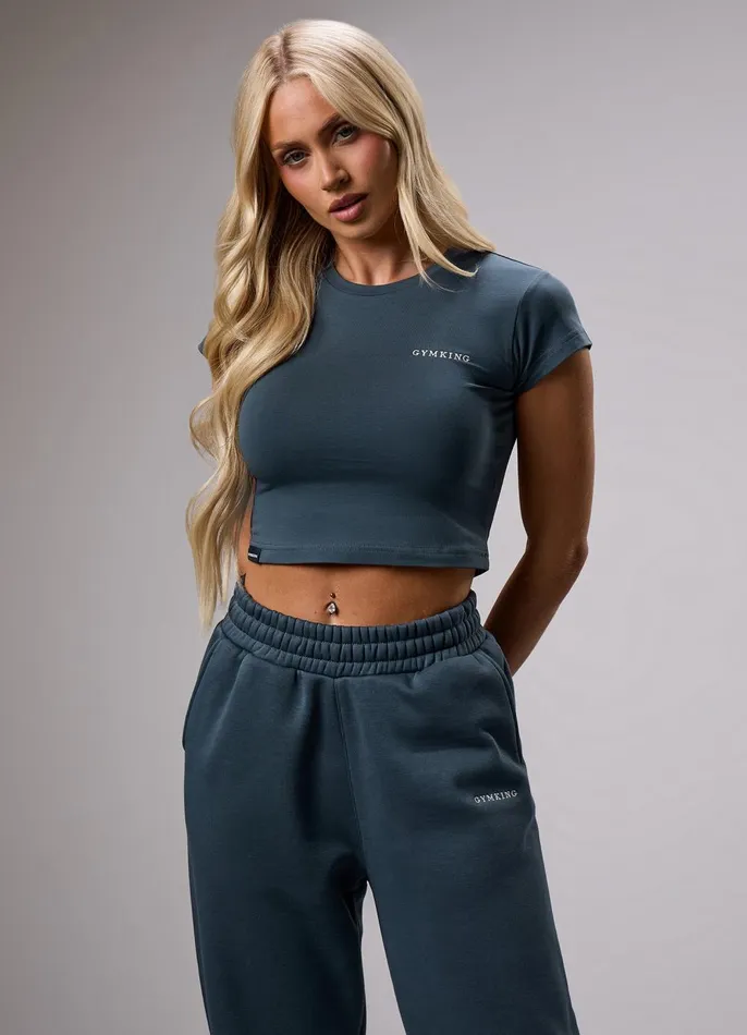 Gym King Tops and TShirts Women 365 Crop Jersey Tee 8211 Blue Grey