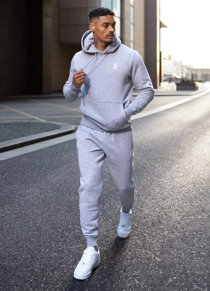Gym King Tracksuits Men Fundamental Fleece Hood Tracksuit 8211 Grey Marl