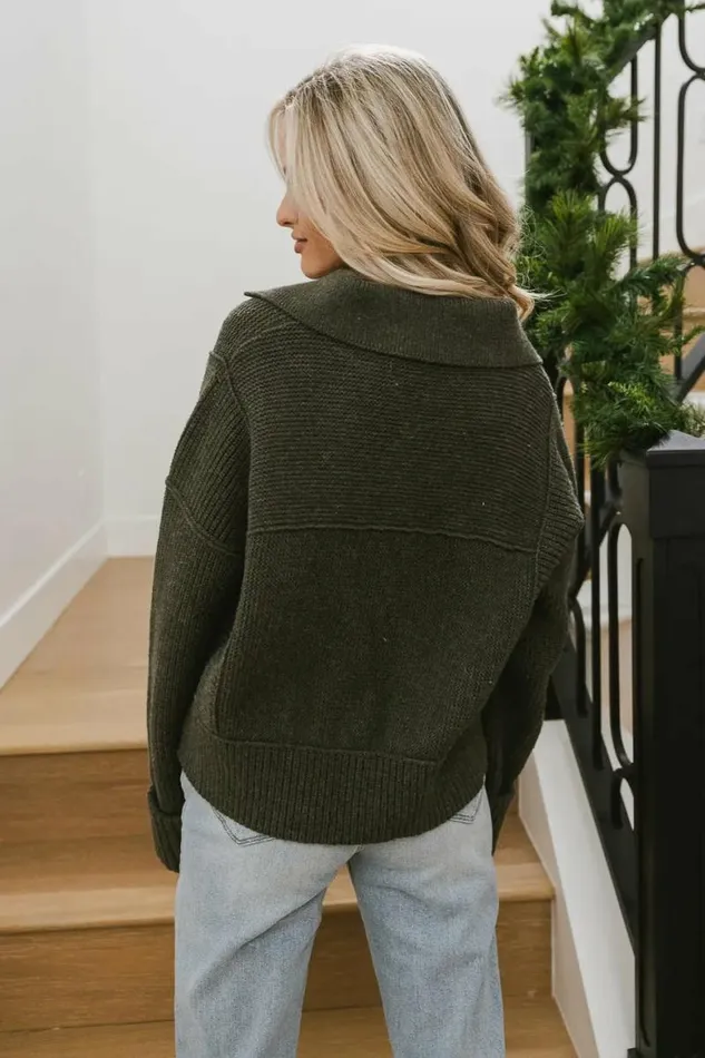 Hallie Zip Up Cardigan In Olive Olive Women Bohme Tops