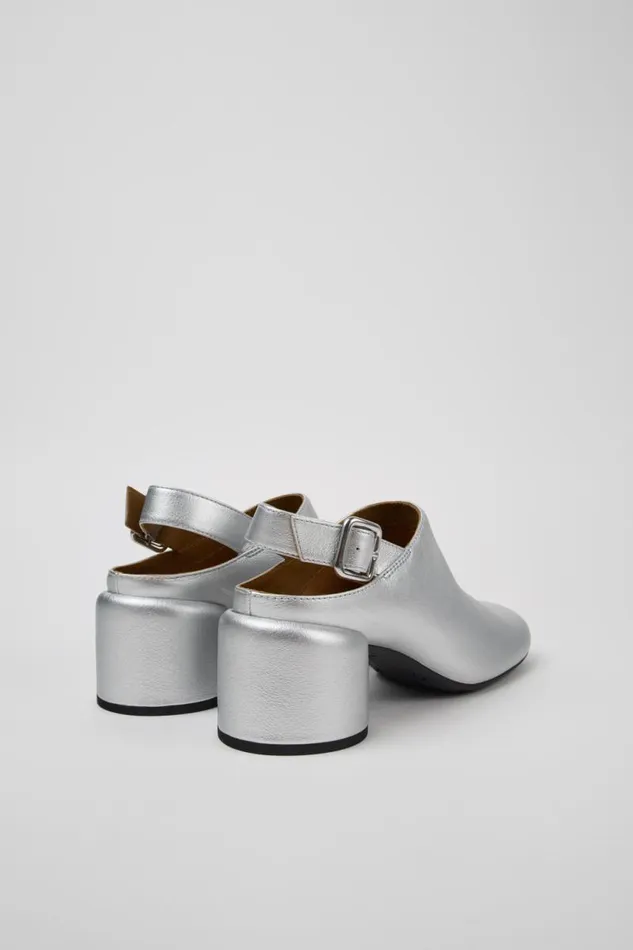 Heels Women Camper Niki Silver Leather SemiOpen Shoes