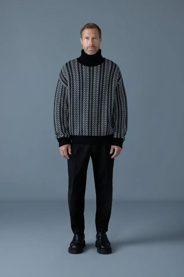 Hoodies and Tops Men Mackage ASTORCK Jacquard Chainknit Wool Sweater Carbon