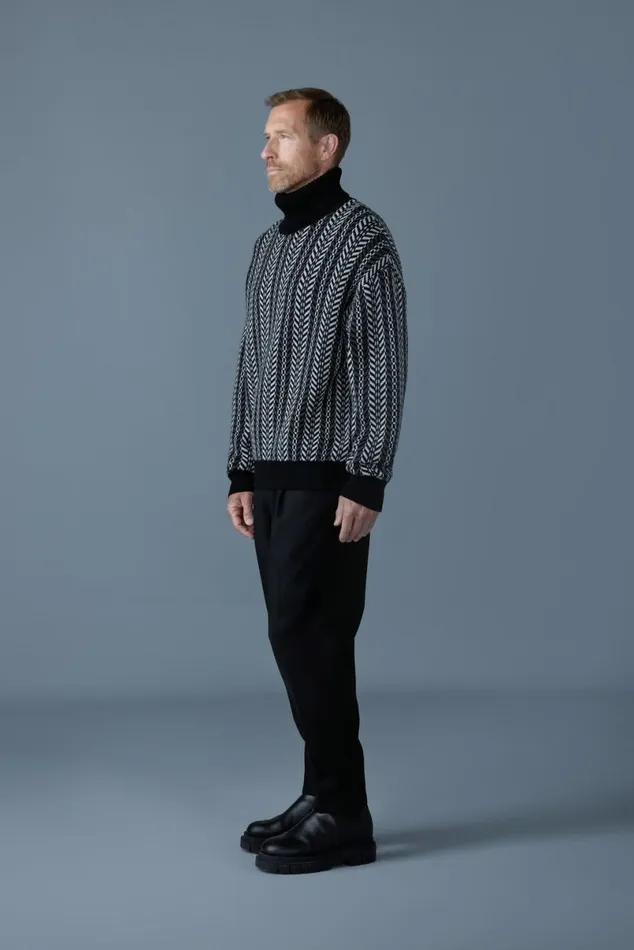 Hoodies and Tops Men Mackage ASTORCK Jacquard Chainknit Wool Sweater Carbon