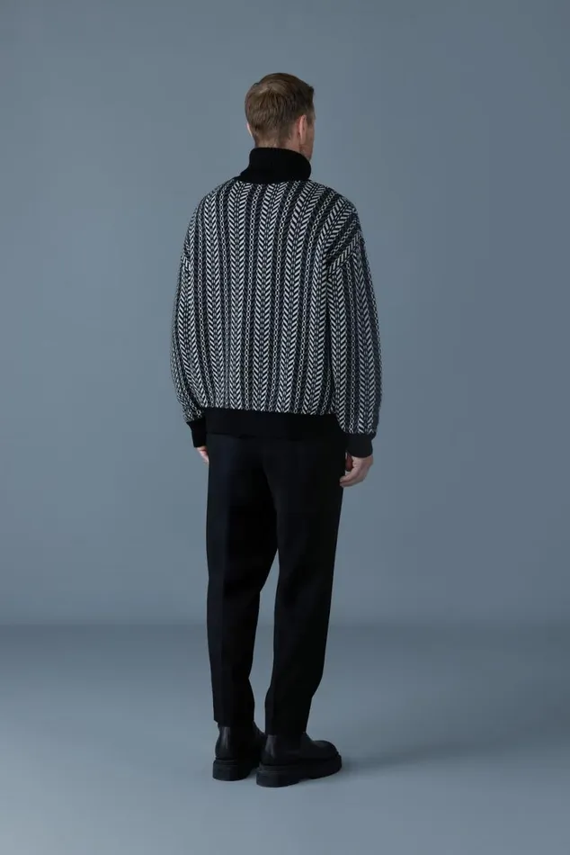Hoodies and Tops Men Mackage ASTORCK Jacquard Chainknit Wool Sweater Carbon