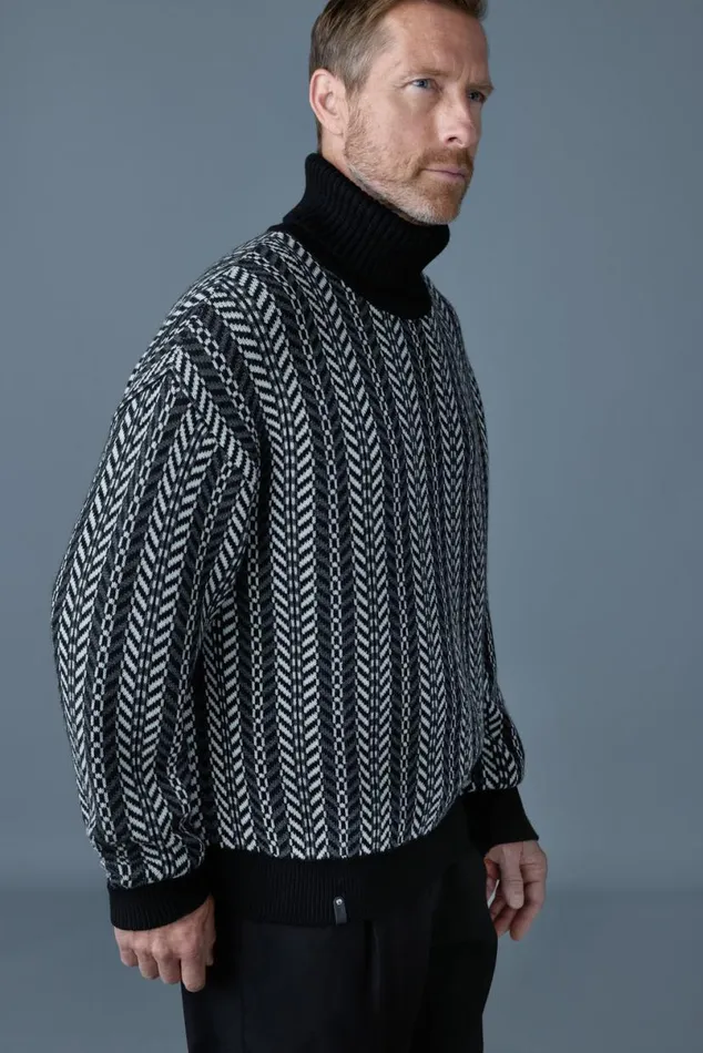Hoodies and Tops Men Mackage ASTORCK Jacquard Chainknit Wool Sweater Carbon