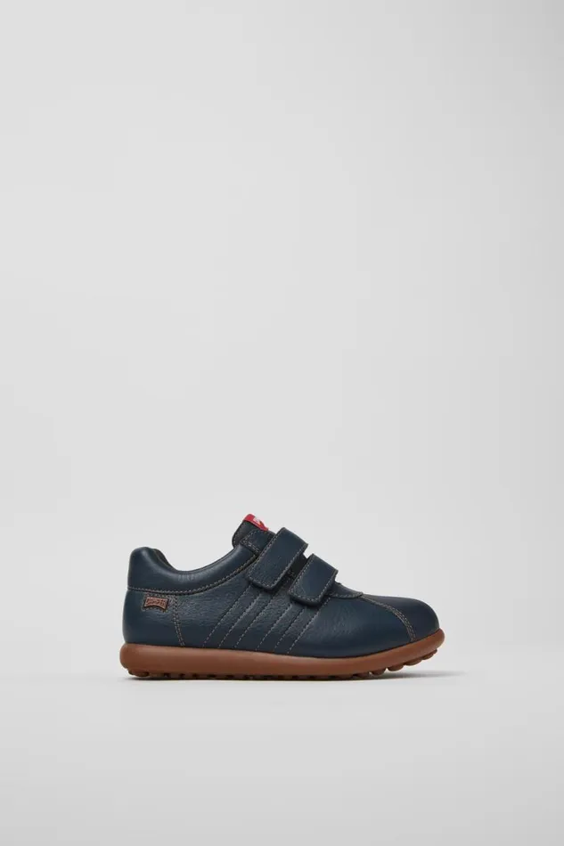 Hook And Loop Kids Camper Pelotas Navy Blue Leather And Textile Shoes