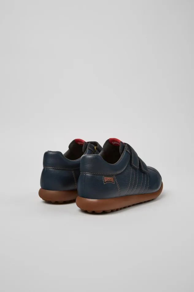 Hook And Loop Kids Camper Pelotas Navy Blue Leather And Textile Shoes