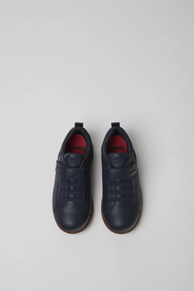 Hook And Loop Kids Camper Pelotas Navy Blue Leather And Textile Shoes