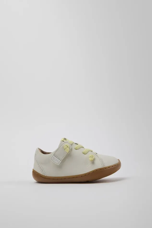Hook And Loop Kids Camper Peu White Leather Shoes