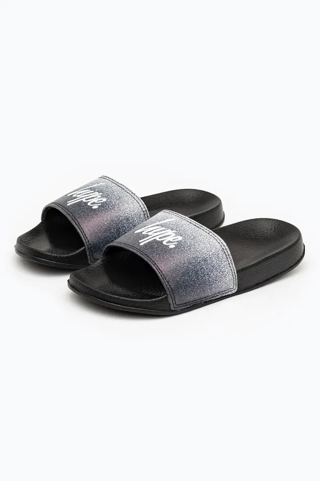 Just Hype Footwear Hype Black Speckle Fade Kids Unisex Sliders