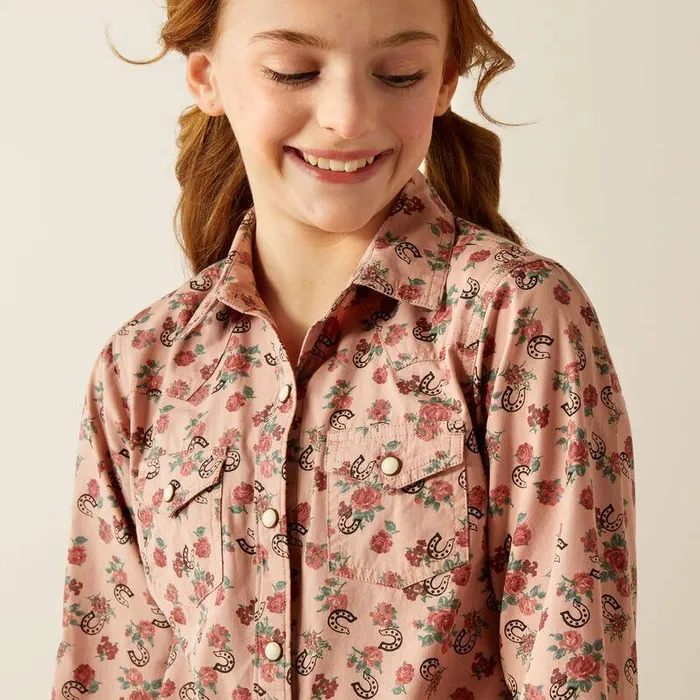 Kids Button Down Shirts Ariat Flowers N039 Horseshoes Shirt Floral Horseshoe Print