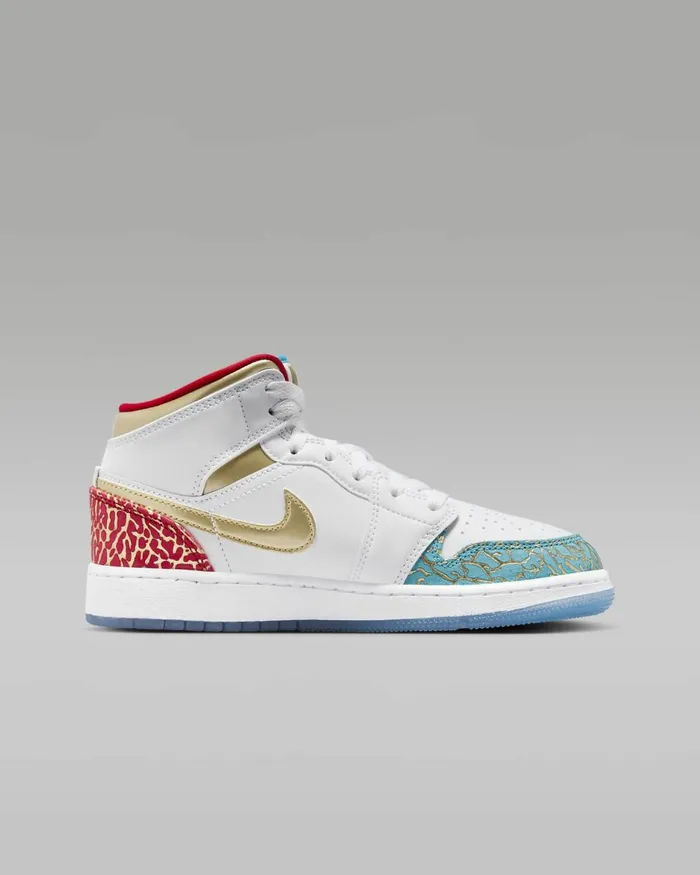 Kids Nike Jordan Air Jordan 1 Mid Sneaker School Whiteuniversity Redmetallic Gold