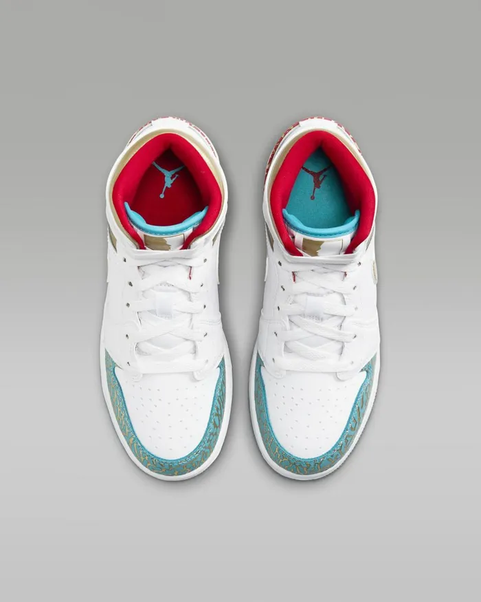 Kids Nike Jordan Air Jordan 1 Mid Sneaker School Whiteuniversity Redmetallic Gold