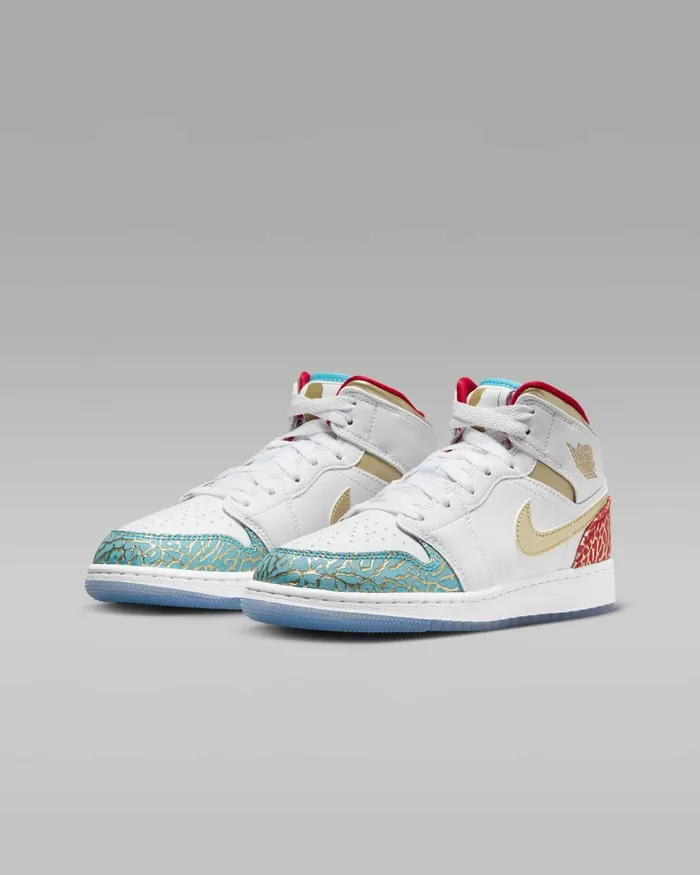 Kids Nike Jordan Air Jordan 1 Mid Sneaker School Whiteuniversity Redmetallic Gold