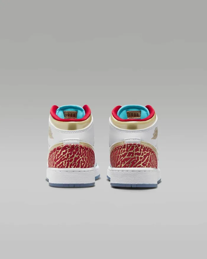 Kids Nike Jordan Air Jordan 1 Mid Sneaker School Whiteuniversity Redmetallic Gold