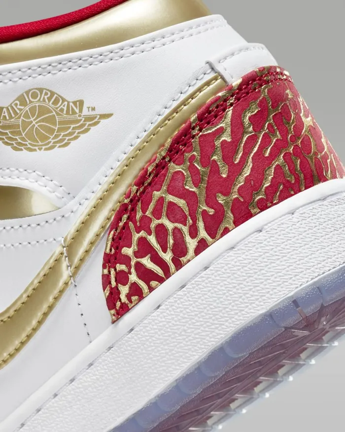 Kids Nike Jordan Air Jordan 1 Mid Sneaker School Whiteuniversity Redmetallic Gold