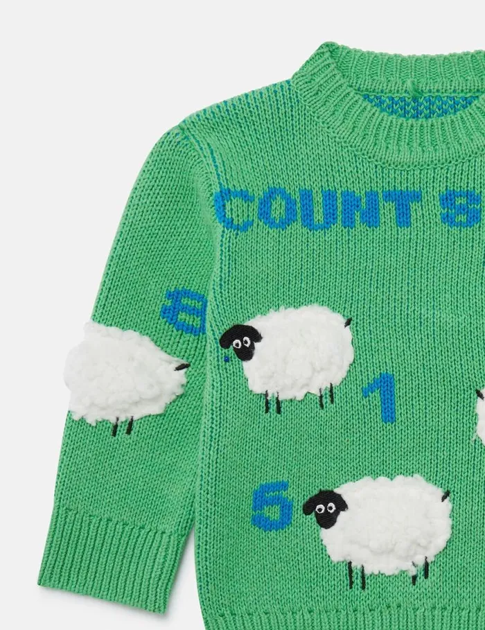 Kids Sheep Embroidered Sweater Green Stella McCartney Baby Boys