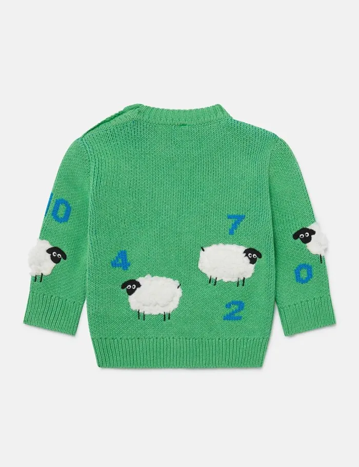 Kids Sheep Embroidered Sweater Green Stella McCartney Baby Boys