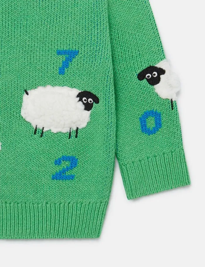 Kids Sheep Embroidered Sweater Green Stella McCartney Baby Boys