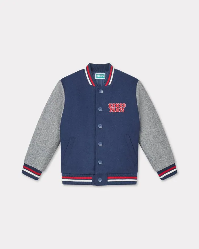 Kids Wool Embroidered Jacket Blue Black Kenzo Jackets And Coats