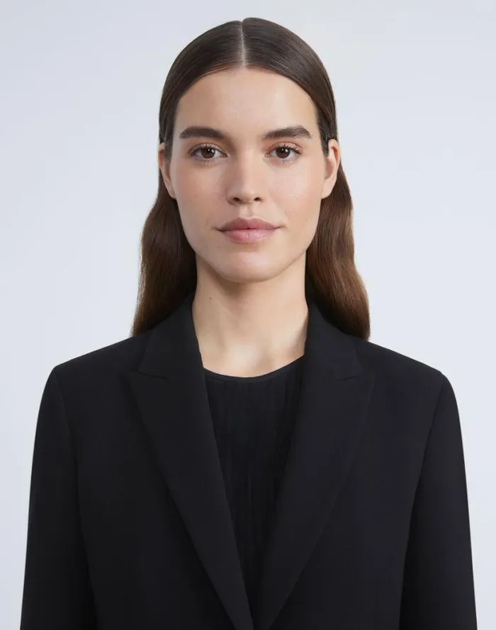 Lafayette 148 New York Finesse Crepe Cutaway Blazer Black Ready To Wear Jackets and Blazers