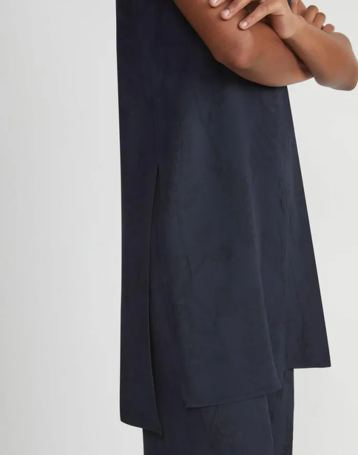 Lafayette 148 New York Flora Bloom Cloqu Jacquard Viscose Tunic Blouse Navy Ready To Wear Blouses and Shirts