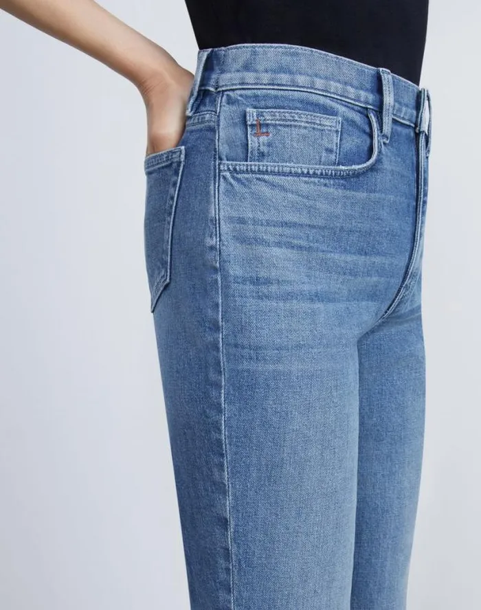 Lafayette 148 New York L148 Denim Mott Flared Ankle Jean Faded Skyline Ready To Wear Pants and Shorts