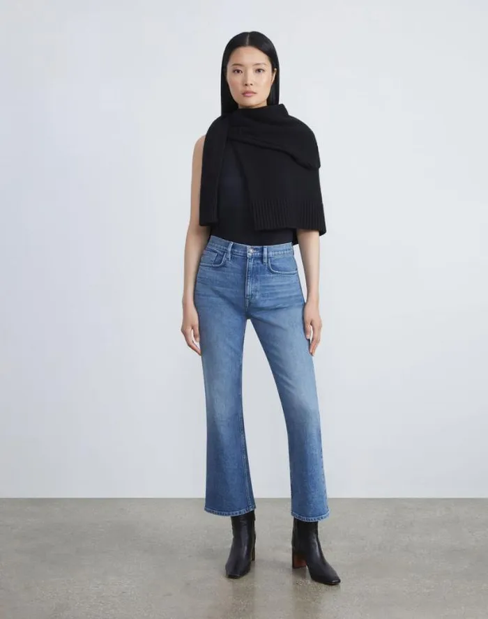 Lafayette 148 New York L148 Denim Mott Flared Ankle Jean Faded Skyline Ready To Wear Pants and Shorts