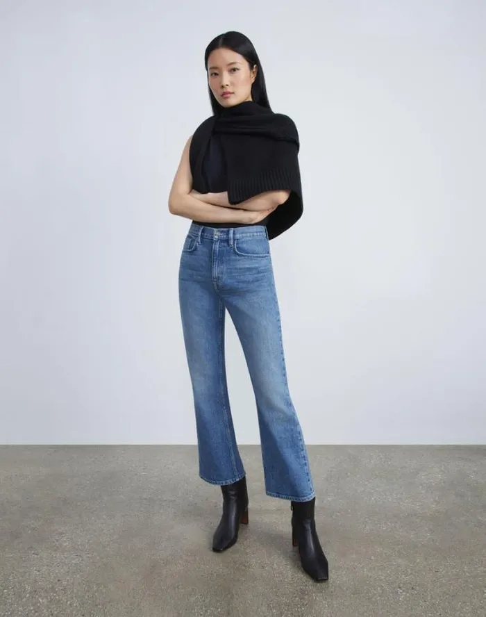 Lafayette 148 New York L148 Denim Mott Flared Ankle Jean Faded Skyline Ready To Wear Pants and Shorts