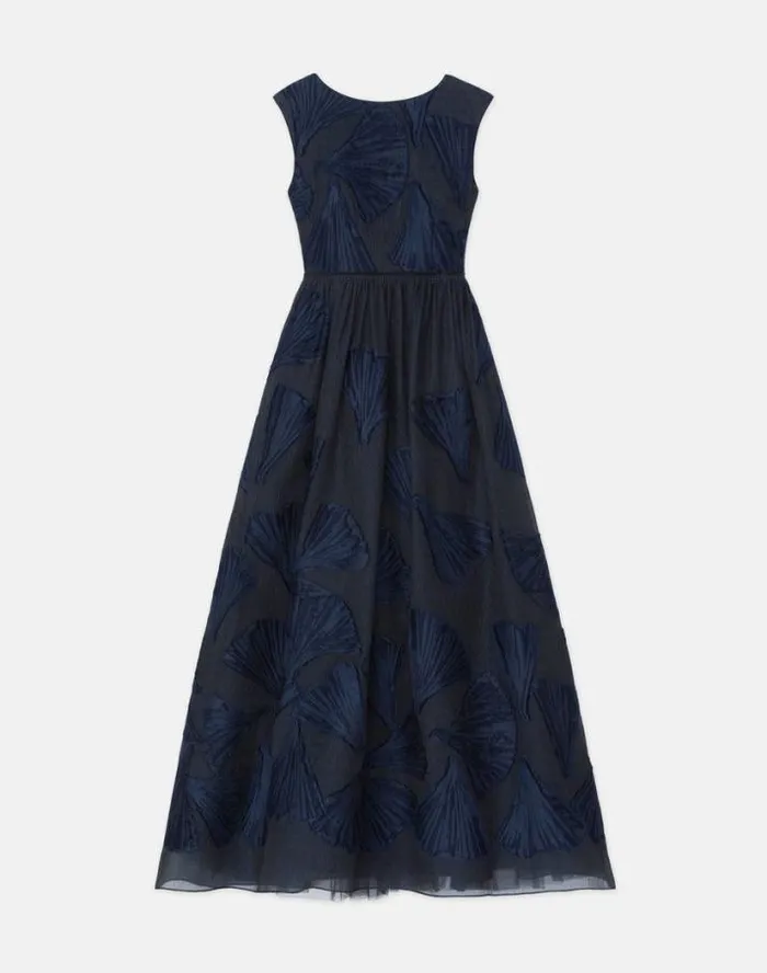 Lafayette 148 New York Leafed Pages CottonSilk Fil Coup Gown Midnight Blue Ready To Wear Dresses