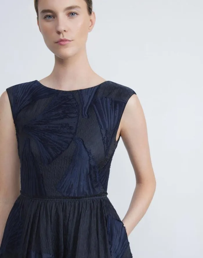 Lafayette 148 New York Leafed Pages CottonSilk Fil Coup Gown Midnight Blue Ready To Wear Dresses