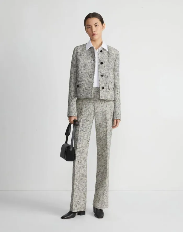 Lafayette 148 New York LinenCotton Boucl Tweed Gates Pant Black Multi Ready To Wear Pants and Shorts