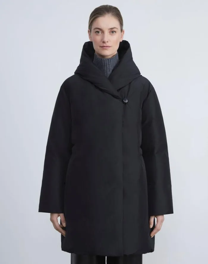 Lafayette 148 New York Micro Twill Quilted Down Oversized Coat Black Ready To Wear Jackets and Blazers