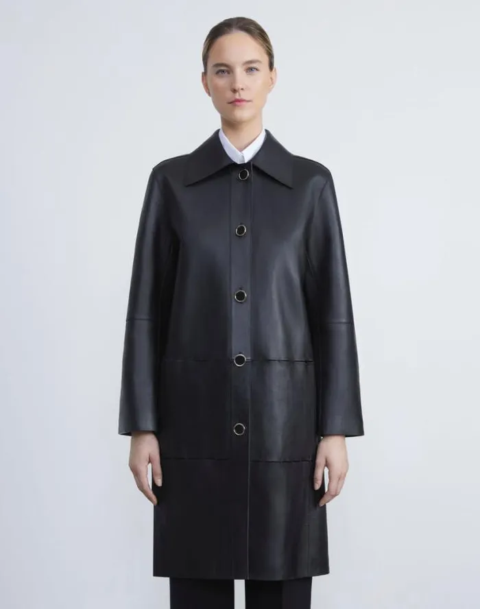Lafayette 148 New York Nappa Leather Double Face Oversized Coat Black Ready To Wear Leathers and Suedes