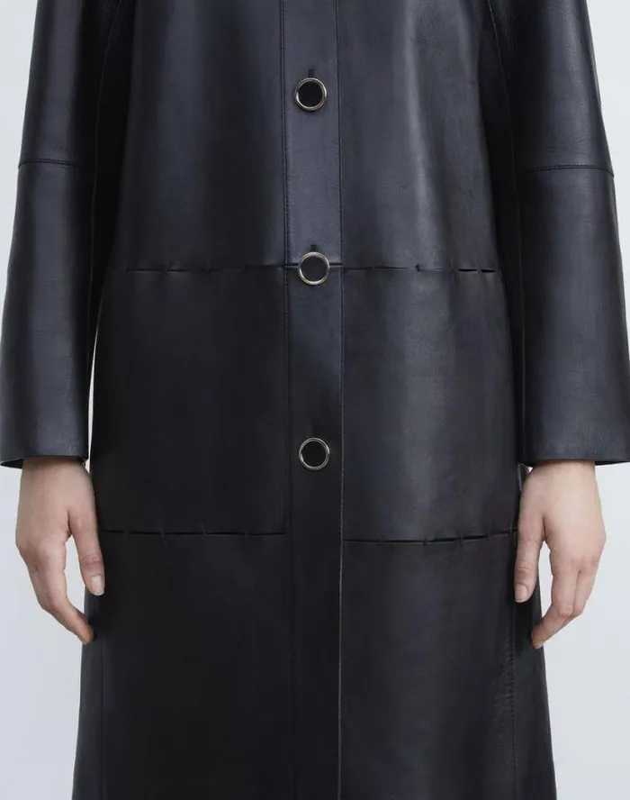 Lafayette 148 New York Nappa Leather Double Face Oversized Coat Black Ready To Wear Leathers and Suedes