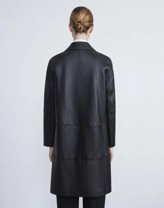 Lafayette 148 New York Nappa Leather Double Face Oversized Coat Black Ready To Wear Leathers and Suedes