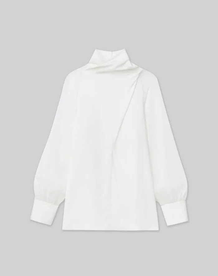 Lafayette 148 New York Opaque and Sheer Silk Wrap Blouse Cloud Ready To Wear Blouses and Shirts