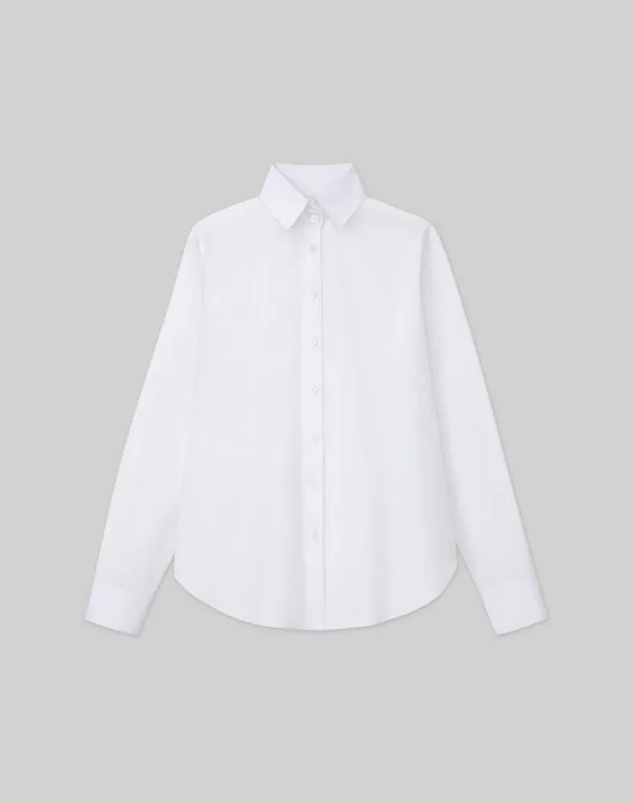 Lafayette 148 New York Organic Cotton Poplin High Collar Shirt White Ready To Wear Blouses and Shirts