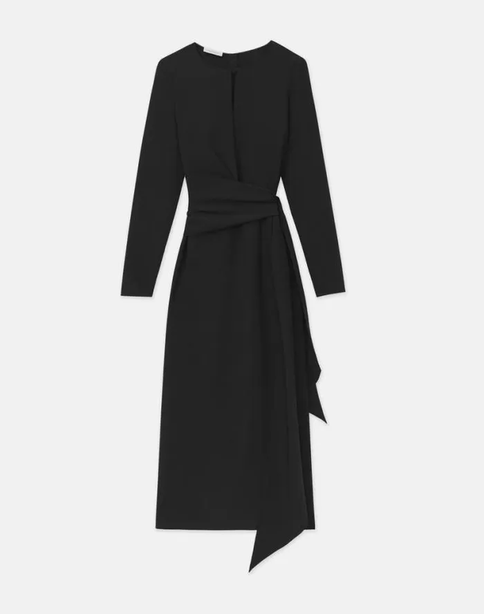Lafayette 148 New York Responsible Finesse Crepe Keyhole Wrap Sash Dress Black Ready To Wear Dresses